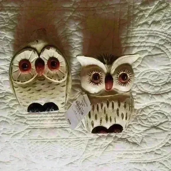 Set of 2-Neiman Marcus Carved Wooden Owls-Orange - Picture 2 of 2